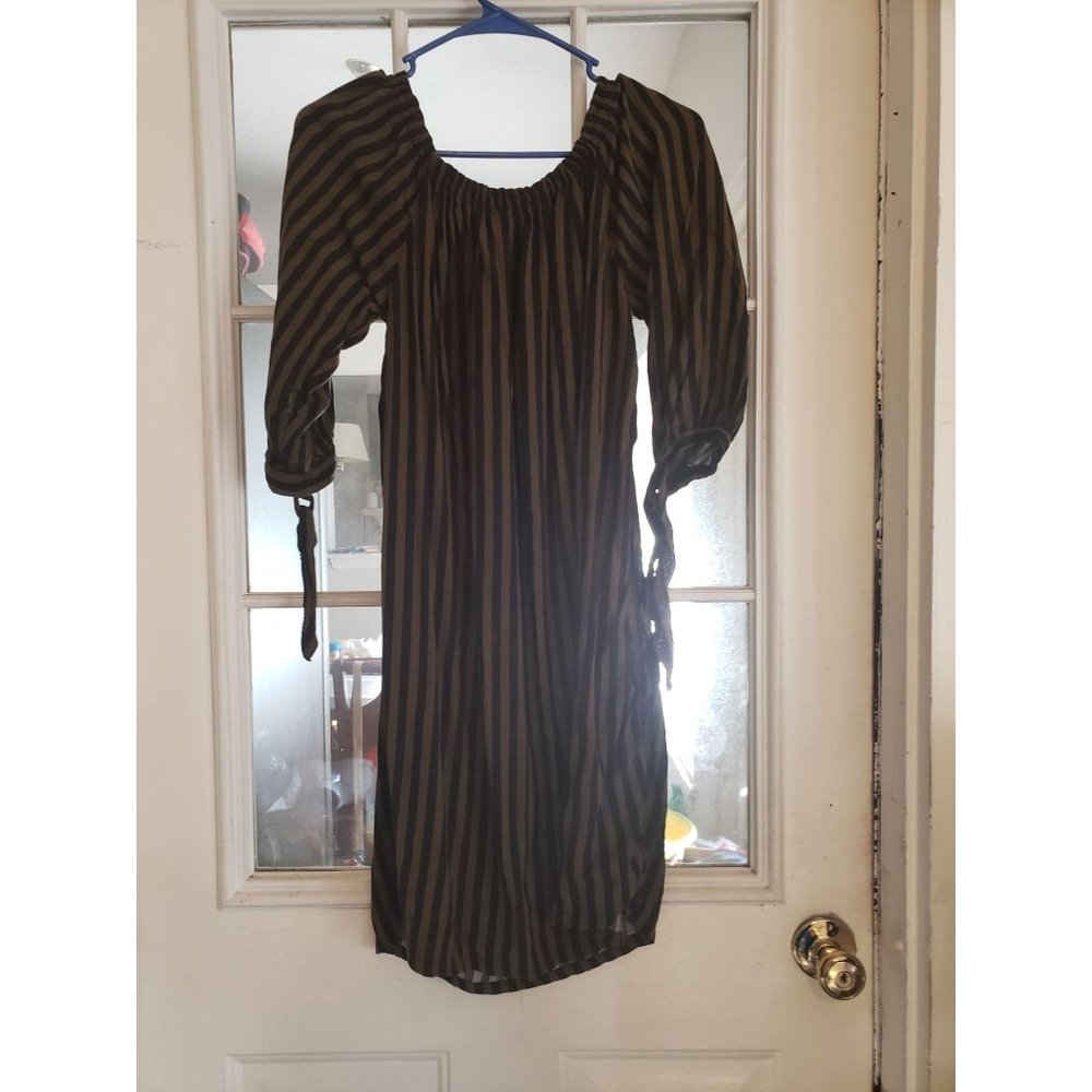 Seven Island Pinstripe Off Shoulders Women Dress Tie Sleeves Size 1X